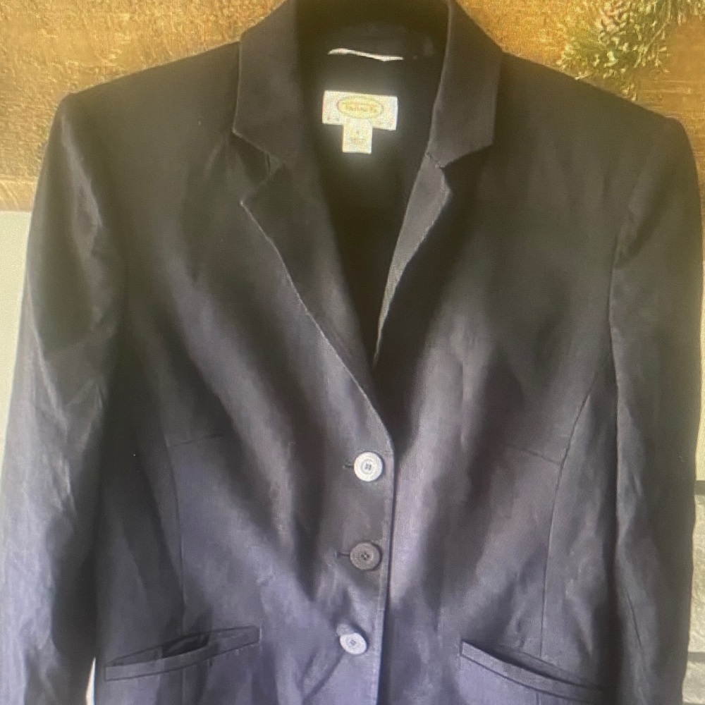 Talbots Blazer Size 6 P Navy Italian Linen Blend Classic Timeless Mature